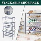 Smiry Shoe Rack, 3 Tier Long Bamboo Shoe Organizer, Stackable Free Standing Wooden Shoe Storage Shelf for Closet, Entryway, F