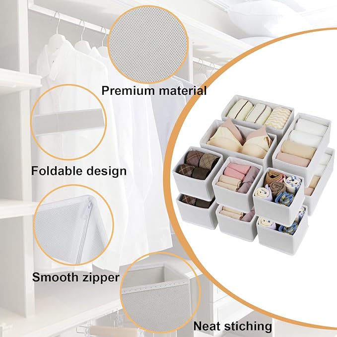 Fordonral Drawer Organizer Clothes, Foldable Fabric Dresser Organizer Closet Organizers and Storage Box for Underwear,Folded 