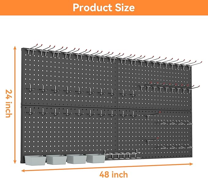 WALMANN Metal Pegboard Kit with Accessories for Wall, Garage Tools Storage Pegboard System for Garage, Workbench, Modular Peg