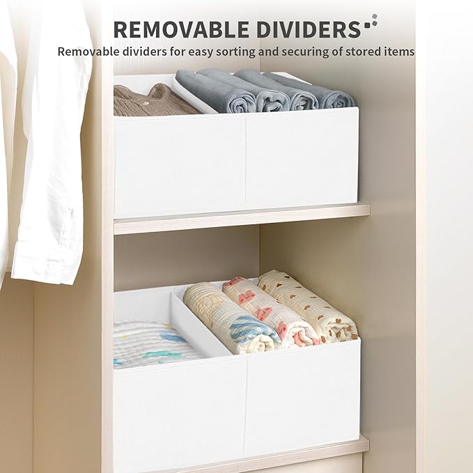 DIMJ Large Closet Shelf Organizer Bins 6 Packs with Handles and Divider, Fabric Trapezoid Storage Baskets, Foldable Clothes C