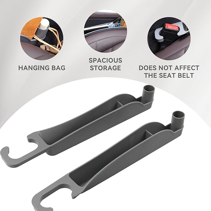 2PCS Car Seat Gap Filler Organizer, Multifunctional Seat Side Gap Filler Between Seat and Console, with Organizer & Hook Function for Avoiding Dropped Items, Universal Fits (Gray)