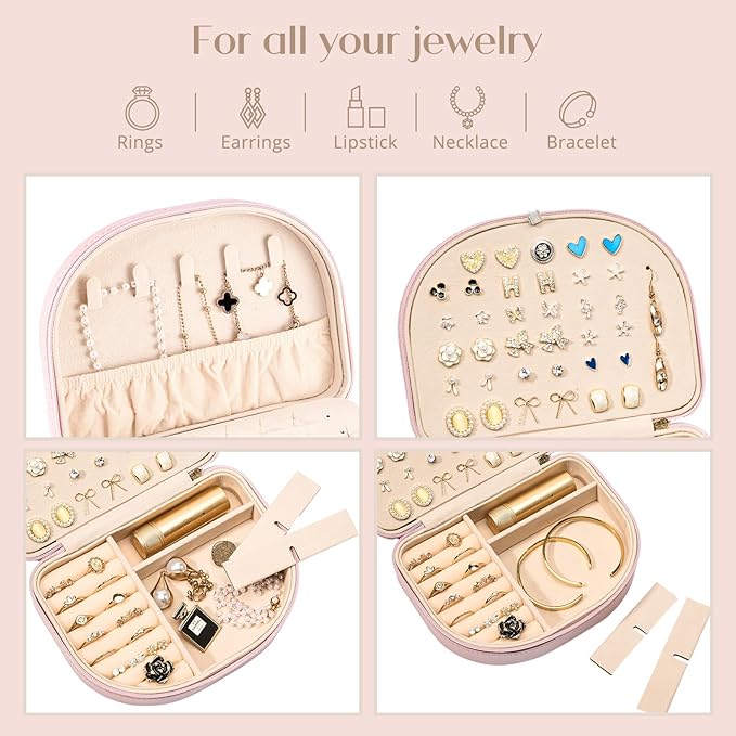ProCase Travel Size Jewelry Box, Medium Portable Seashell-Shaped Jewelry Case, 2 Layer Jewelry Organizer in PU Leather for Wo