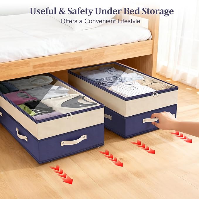 Dolicer 2 Pack Under Bed Storage with Wheels, 6in-10in Height Adjustable Underbed Storage Containers, 92L XXXL Under Bed Draw