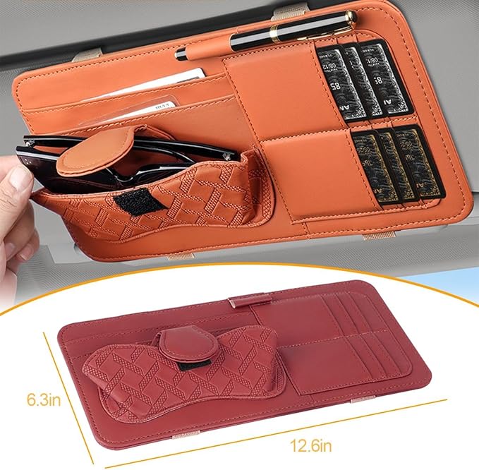 Sun Visor Organizer for Lincoln Navigator 2010-2025 Multifunctional PU Leather Organizer with Sunglasses Holder Pocket Car Interior Accessories, red Style