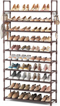 VTRIN 10 Tiers Shoe Rack Tall Large Capacity Wide Shoe Organizer Sturdy Shoe Shelf for Entryway with Two Hooks Metal Shoe Sto