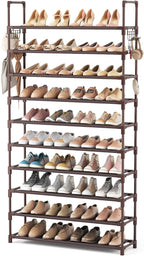 VTRIN 10 Tiers Shoe Rack Tall Large Capacity Wide Shoe Organizer Sturdy Shoe Shelf for Entryway with Two Hooks Metal Shoe Sto