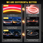 Sequential Turn Signal Led Light Strip Dynamic Scan Start Up Hood Lights Flexible DRL Daytime Running Light for Car,Truck,SUV,Dual Color Red Amber Flowing Switchback 12V 59inch /1.5M (1Set)