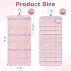 Dynoro Double-Sided Hanging Jewelry Organizer, Large Pink Storage Roll for Earrings, Necklaces, Rings, 48 Pockets 21 Hooks, D