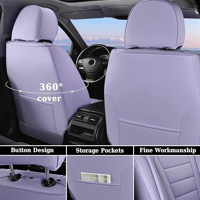 Coverado Car Seat Covers Full Set, Nappa Leather Seat Covers for Cars, Car Seat Protector Car Seat Cushion, Front and Back Se