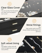 AKOZLIN Jewelry Box with Clear Lid Functional Leather Jewelry Storage Organizer Case 2 Drawers for Women Girls Necklace Ring 