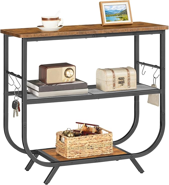 HOOBRO Floating Shelf and Console Table, 15.4" Wall Mounted Shelves Set of 2, 31.5" Height Entryway Table with Storage Shelf,