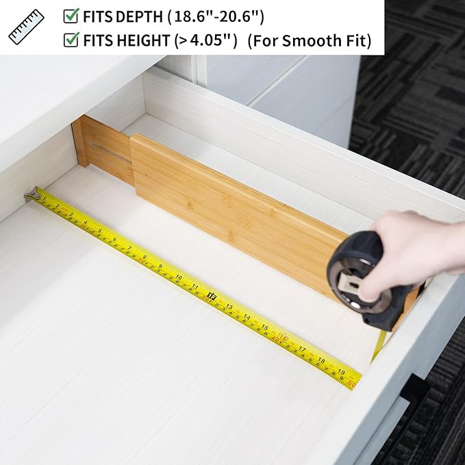 Utoplike Bamboo Drawer Dividers Large, 4'' High Adjustable Kitchen Drawer Organizers for Clothing, Spring Loaded, Works in Ba