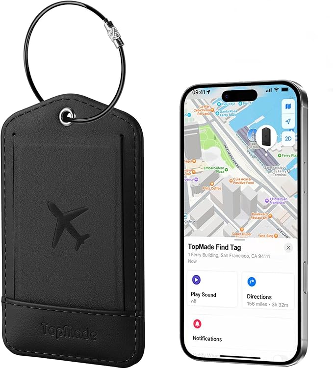 TopMade Smart Luggage Tag with Find My, Premium Leather Luggage Tags for Suitcase, Travel Bags, Backpacks, Anti-Lost Suitcase