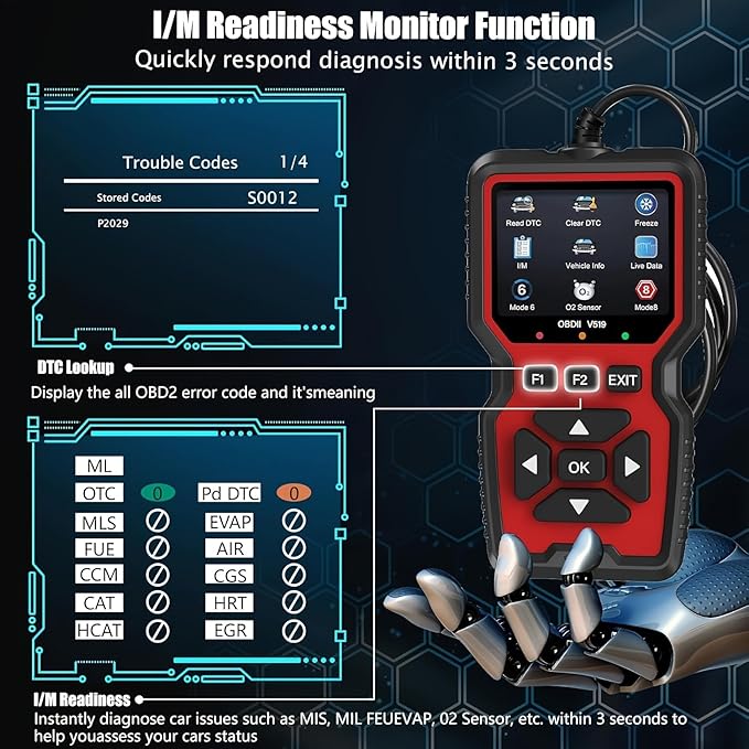 V519 OBD2 Scanner Diagnostic Tool, Car Code Reader with 35,901 Built-in DTC Lookup, Check Engine Light Reader, Live Data, I/M