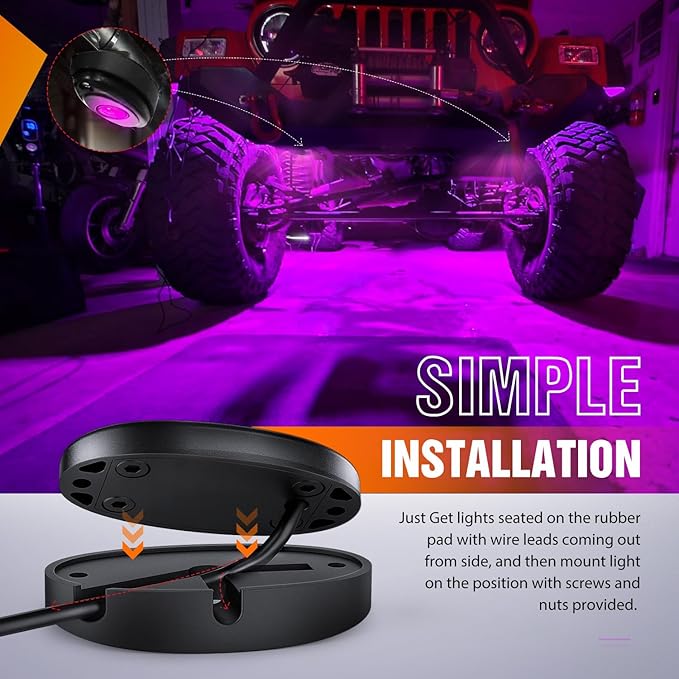 Nilight LED Rock Light 4PCS Pink Purple Underglow Wheel Well Fender Pods Waterproof Exterior Underbody Roof Rack Side Lamps for 12V 24V Car Truck Pickups ATV UTV SUV Motorcycle Boat