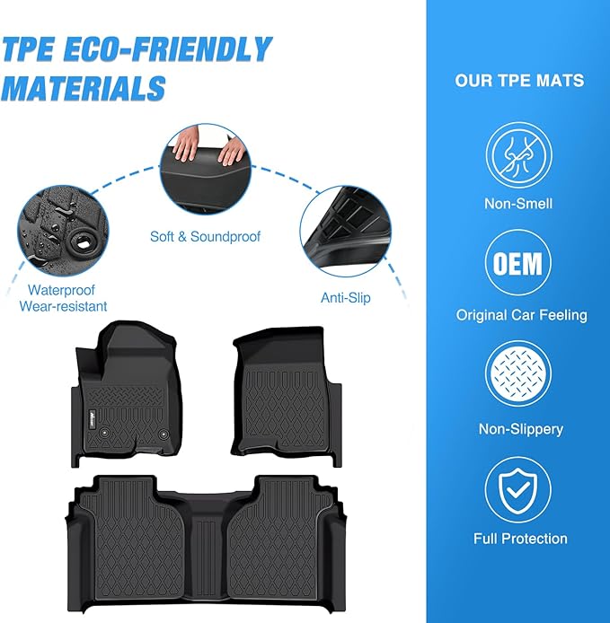 Nilight Floor Mats for Chevy Silverado GMC Sierra 1500 2019-2026 Chevrolet Silverado GMC Sierra 2500HD 3500HD Crew Cab 2020 2021 2022 2023 2024 2025 2026 All Weather Custom Fit Heavy Duty Floor Liners