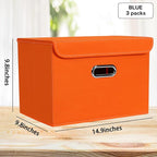 Linen Fabric Foldable Collapsible Storage Cube Bin Organizer Basket Fabric Storage Bins with Lid, Leather Handles, Removable 