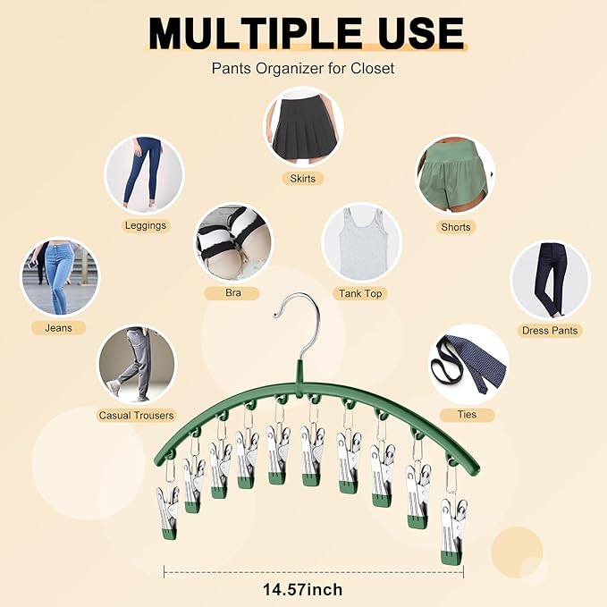 Legging Organizer for Closet, Metal Yoga Pants Hangers 4 Pack w/10 Clips Holds 40 Leggings, Space Saving Hanging Closet Organ