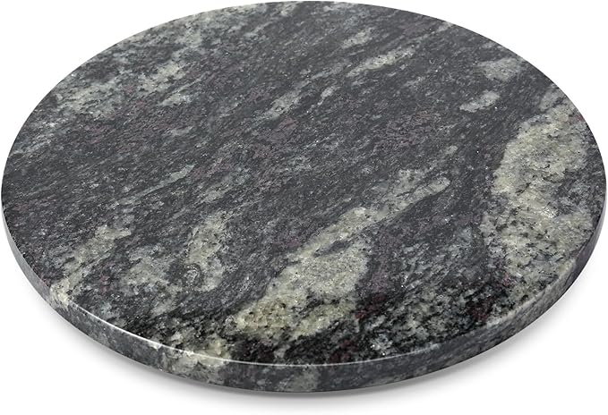 Koville 12'' Black Marble Lazy Susan for Dinning, Marble Turntable for Kitchen Counter, Lazy Susans Organizer for Cabinet, Se