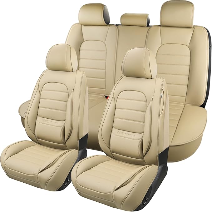 Car Seat Covers Full Set, 5Pcs Universal Leather Seat Covers for Cars, Waterproof Front and Rear Seat Covers, Breathable Auto