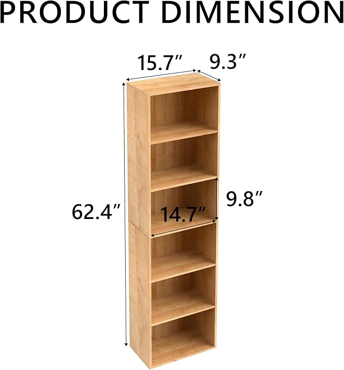 Wooden 6 Cube Storage Organizer, Classic Oak 6 Cube Storage Shelf, 6 Tier Closet Organizers Storage Cubes Display Cubby, Vers