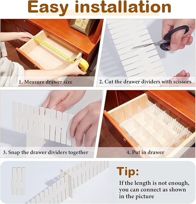 Vesici 80 Pcs Drawer Dividers Adjustable Plastic Organizer DIY Separators Storage Dividers for Socks, Underwear, Makeup, Tidy