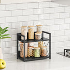 Giikin Kitchen Counter Shelf, 2 Tier Kitchen Spice Rack Organizer for Countertop, Wood Coffee Bar Organizer for Home (Black, 