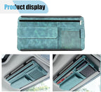Car Sun Visor Organizer, Car Storage Pouch Holder with Multi-Pocket Net Zipper, Suede Note Holder Car Visor Storage Organizer with Glasses Case, Sunglass Holder for Car Interior Accessories (Blue)