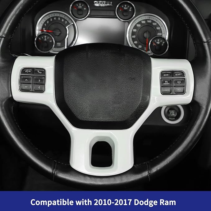 Hoolcar Interior Steering Wheel Cover ABS Trim for 2010-2017 Dodge RAM 1500 Accessories, White