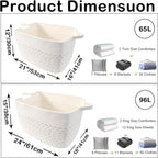 65L Large Blanket Basket,21"x16"x12" Rectangle Storage Bin with Handles,Woven Rope Laundry Basket for Toys, Clothes,Pillows,M