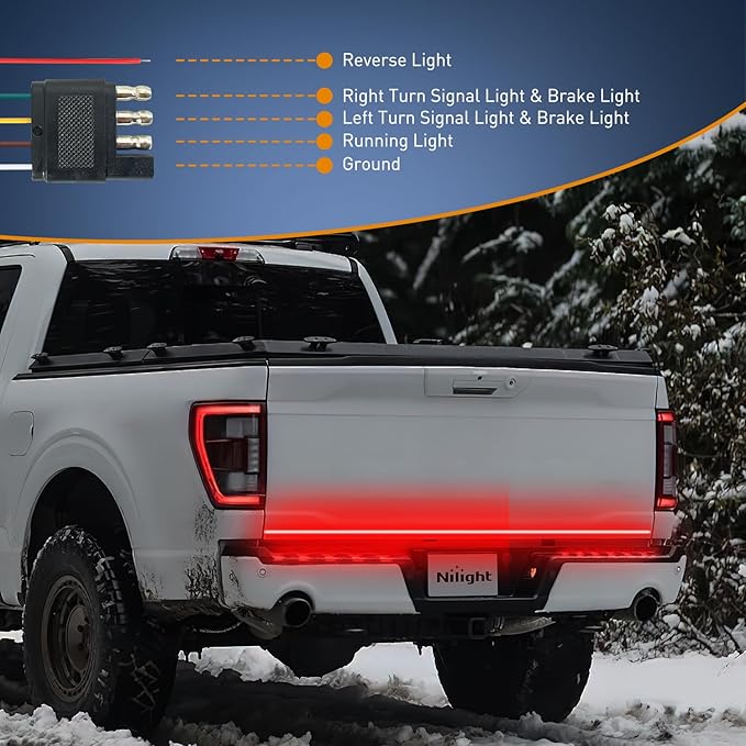 Nilight Truck Tailgate Light Strip 60" Quad Row 648 LED Strip with Red Running Brake Lights White Reverse Lamp Amber Turn Signals