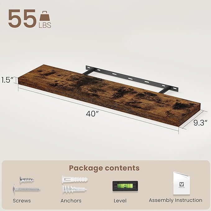 Vivelove Floating Shelves for Wall Mounted, 40 Inches Long Shelves, Display Shelf for Bathroom Living Room Kitchen Bedroom Of