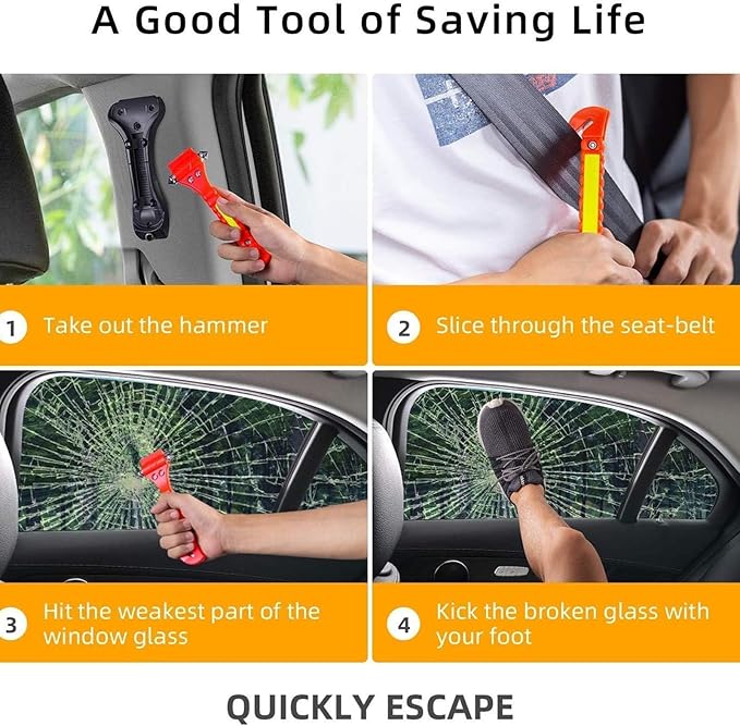 Safety Hammer, 10 Pack Car Emergency Escape Tool Car Window Breaker and Seat Belt Cutter with Light Reflective Tape for Famil