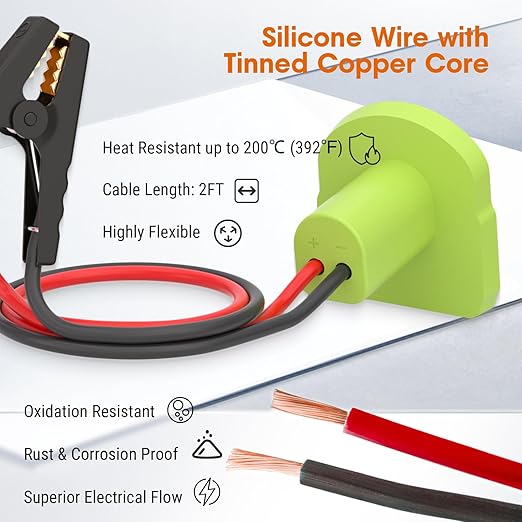 Jumper Cables for Car with Adapter Compatible with Ryobi 18V ONE+ Batteries, Silicone Wire 8AWG 2FT Alligator Clips Automotive Jump Starter Jumper Cables for Jump Starting Car or Tool Batteries