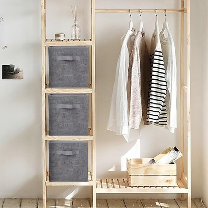ShellKingdom Foldable Fabric Storage Cubes and Cloth Organizer Drawer for Closet and Toys, 6 Pack (Dark Gray with Black Strip