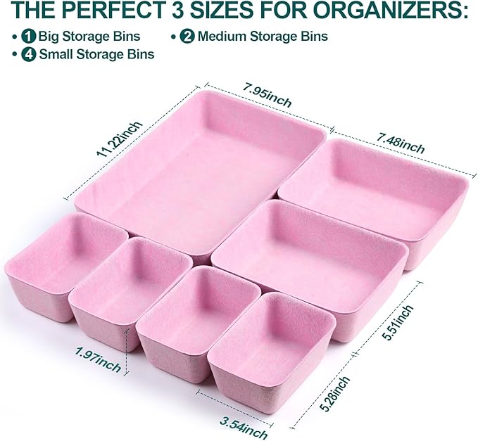 HNYYZL Desk Drawer Organizer,7 Pack Felt Drawer Organizer Shallow Drawer Organizers Felt Storage Bins,Desk organizer trays (P