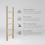 Wooden Blanket Ladder Natural & Motley Wood - Leaning Wall Decor for Bedroom, Bathroom, Living Room - Rustic Quilt Holder & T