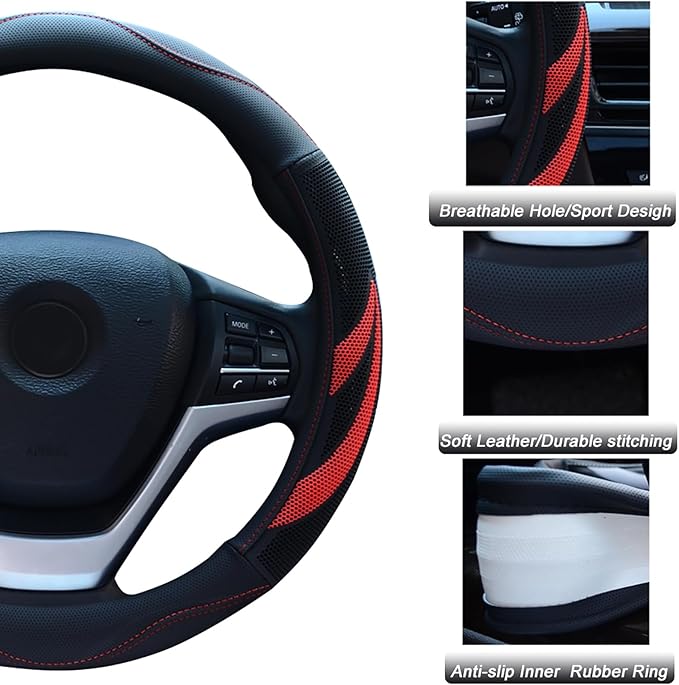 Alusbell Microfiber Leather Steering Wheel Cover Breathable Auto Car Steering Wheel Cover for Women and Men Universal 15 Inch