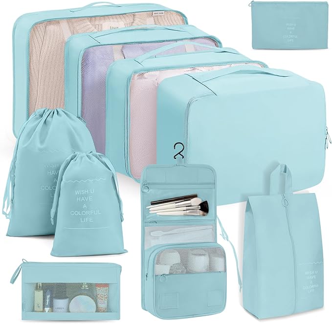 Packing Cubes 10 PCS, Mesh Breathable Luggage Organizers Bags, Packing Organizers, Durable Travel Essentials Bags Set, Travel