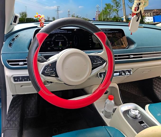 Fashion Cat Ear Leather Steering Wheel Cover Women Girl 15"(38cm) Universal Fit Auto D Shaped Leather Steering Wheel Covers (