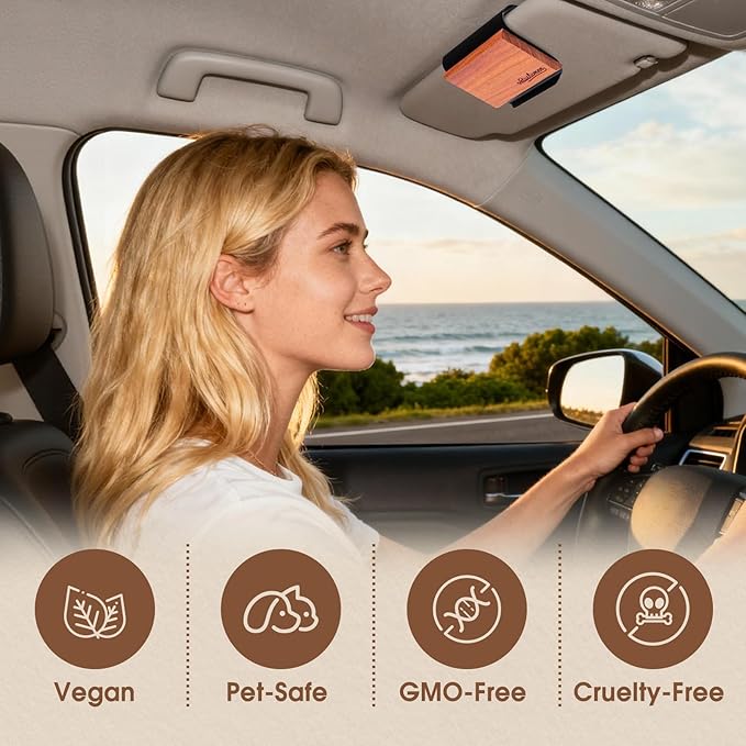 Car Air Freshener - 3 Pack (Amber-Teak-Pine) Wooden Air Freshener, Natural Essential Oil Scents - Metal Clip Included