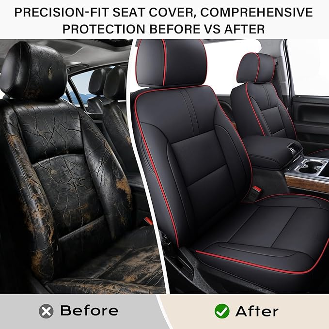 Coverado Chevy Silverado Seat Covers, Faux Leather Seat Covers Fit for Chevy Silverado GMC Sierra 2007-2025 1500, 2015-2025 2