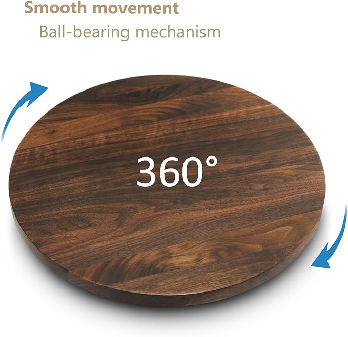 15 Inches Black Walnut Wood Lazy Susan, Solid Wooden Round Kitchen Turntable Rotating Tray