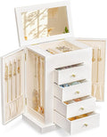 Emfogo Jewelry Boxes for Women, 5-Layer Large Leather Jewelry Organizer Box with Mirror and Drawers, Jewelry Storage for Neck