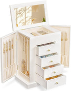 Emfogo Jewelry Boxes for Women, 5-Layer Large Leather Jewelry Organizer Box with Mirror and Drawers, Jewelry Storage for Neck