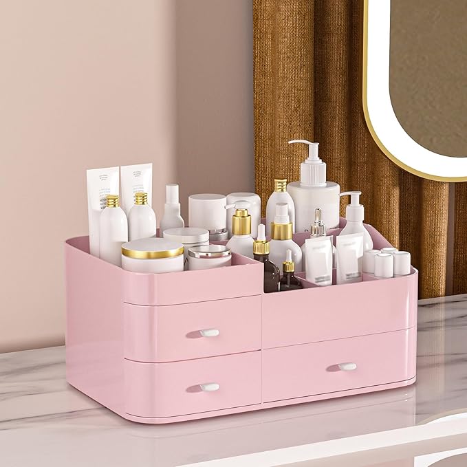 MIUOPUR Makeup Organizer for Vanity, Large Capacity Desk Organizer with Drawers for Cosmetics, Lipsticks, Jewelry, Nail Care,