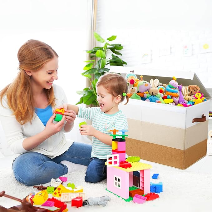Mayniu Large Toy Box Chest with Divider, Sturdy Toy Storage Bin Organizer Baskets with Lid for Kids, Boys, Girls, Nursery, Li
