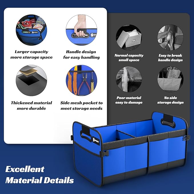 Sposuit Trunk Organizer for Car - 70L Collapsible Car Storage with 11 Pockets & Reinforced Handles, SUV Trunk Organizers for