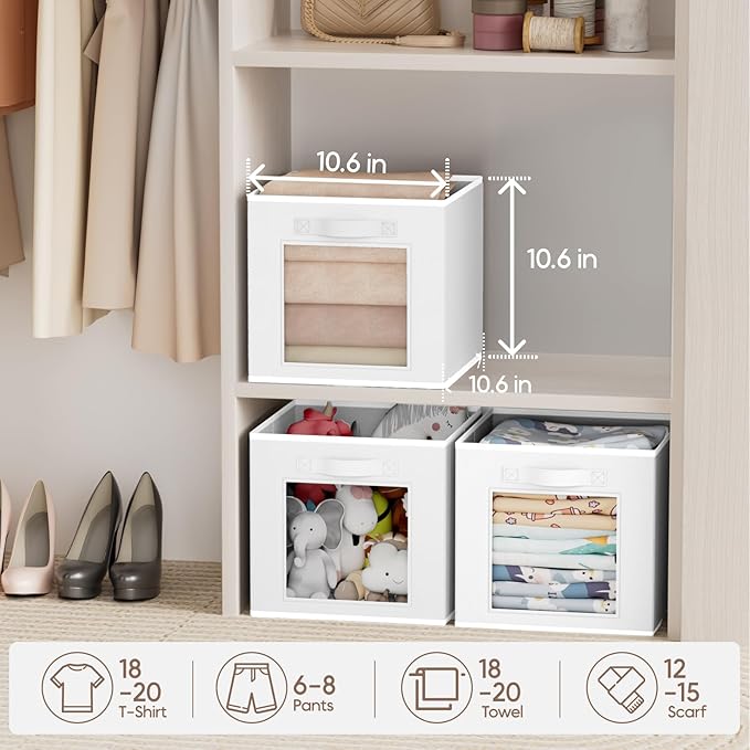 Homsorout Storage Cube 11 Inch - Cube Storage Bins with Window, Closet Storage Baskets with Handle, Fabric Bins for Closet, S