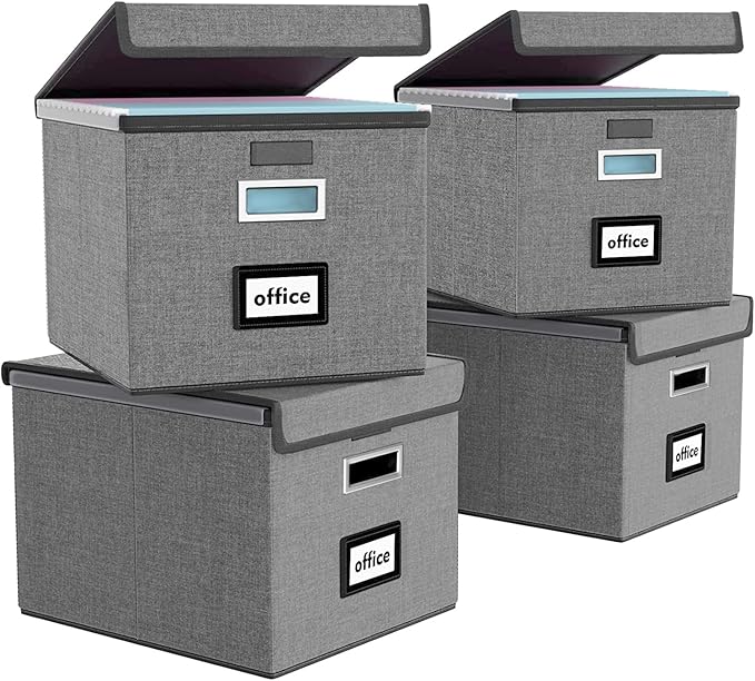 Huolewa File Organizer Box with Lid, Collapsible File Folder Organizer for Office Document Storage, Filing Box with Plastic S